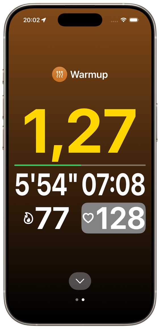 MetroPacer showing live metrics during a run on iPhone.